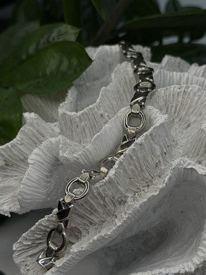 Vintage Design X-shaped & Circular Links 925 Sterling Silver Bracelet 7.5