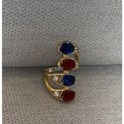 925 Sterling Silver Gold Plated Alpanite & CZ Ring Size 6.5