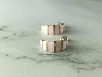 925 Sterling Silver Gold Plated Pink Mother Of Pearl Stud Earrings