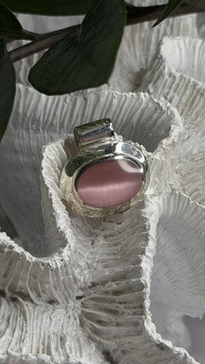 925 Sterling Silver Pink Cat's Eye Quartz Pendant