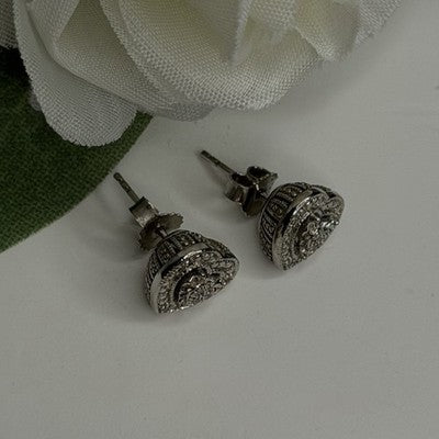925 Sterling Silver Tiny Diamonds Heart Stud Earrings