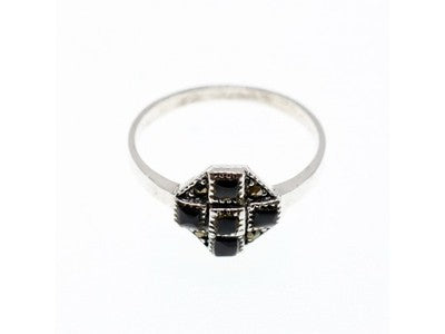 Vintage 925 Sterling Silver Black Onyx & Marcasites Ring Size 7