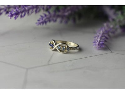 925 Sterling Silver Blue Tourmaline & Spinel Ring Size 5.5 Megan Ray