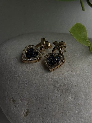 Romantic 14K Yellow Gold Heart Sapphire & Diamond Earrings