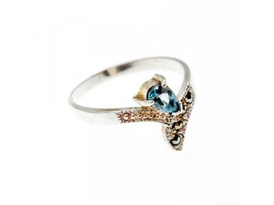 925 Sterling Silver Topaz & Marcasites Ring Size 10