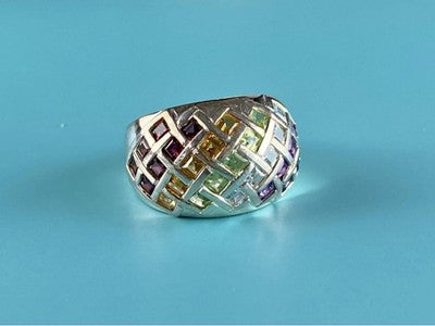 925 Sterling Silver Multi Gemstones Ring Size 7