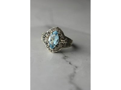925 Sterling Silver Blue Spinel Openwork Ring Size 8.5