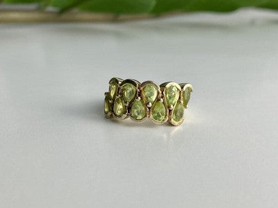 925 Sterling Silver Gold Plated Peridot Ring Size 6.5