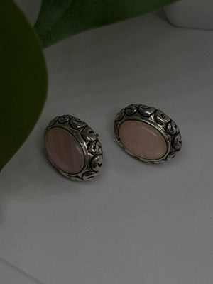 Southwest-Style 925 Sterling Silver Pink Conch Shell Oval Earrings
