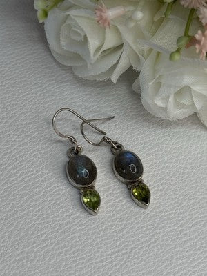 925 Sterling Silver Peridot & Moonstone Earrings Length 1.40 Inch