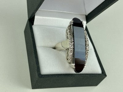 925 Sterling Silver Nephrite & Quartz Ring Size 8