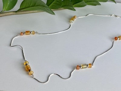 925 Sterling Silver Amber Necklace 33.4 in