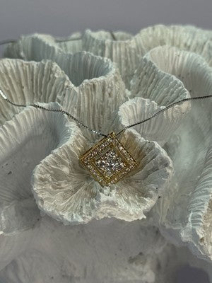 14K YELLOW WHITE GOLD CZ NECKLACE LENGTH 18 INCH