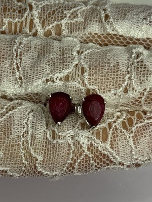925 Sterling Silver Ruby Earrings Length 0.37 Inch