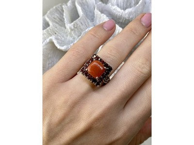 925 Sterling Silver Amber & Garnet Ring Size 8.5