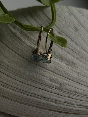 Beautiful 10K Yellow Gold Blue Topaz Leverback Earrings