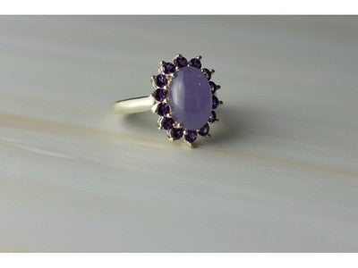 925 Sterling Silver Amethyst Quartz & Purple Tourmaline Ring Size 6.75