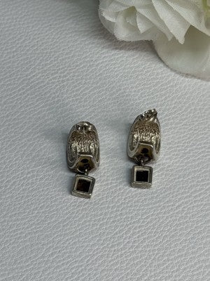 925 Sterling Silver Cowrie Shell & Brown Tourmaline Earrings Length 0.87 Inch