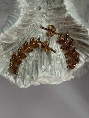 14K YELLOW GOLD DIAMONDS LEAF EARRINGS LENGTH 0.7 INCH