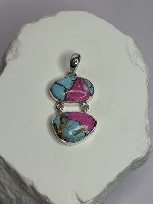 925 Sterling Silver Cotton Candy Turquoise Pendant Length 1.5 Inch
