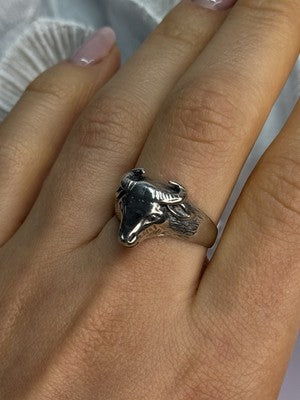 Men'S 925 Sterling Silver "Bull" Ring Size 9.5