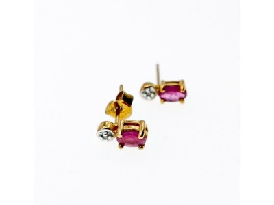 925 Sterling Silver Gold Plated Pink Topaz & Diamond Stud Earrings