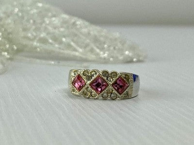 925 Sterling Silver Pink & White CZ Ring Size 5.5
