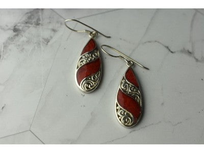 Vintage 925 Sterling Silver Red Jasper Earrings