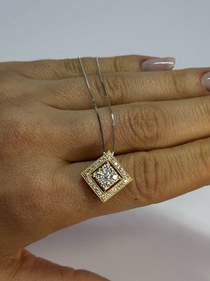 14K YELLOW WHITE GOLD CZ NECKLACE LENGTH 18 INCH