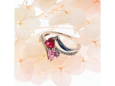 925 Sterling Silver Ruby, Morganite & Quartz "Heartz" Ring Size 7