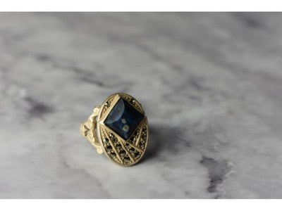 925 Sterling Silver Sodalite & Marcasites Ring Size 6