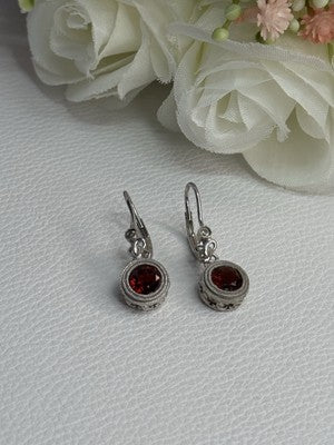 925 Sterling Silver Garnet Earrings Length 1.10 Inch
