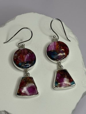 925 Sterling Silver Pink Oyster Turquoise Earrings Length 2 Inch