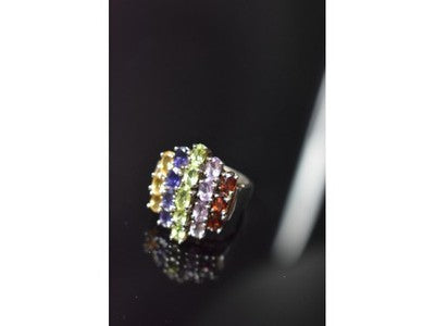 925 Sterling Silver Multi Gemstones Ring Size 8.5