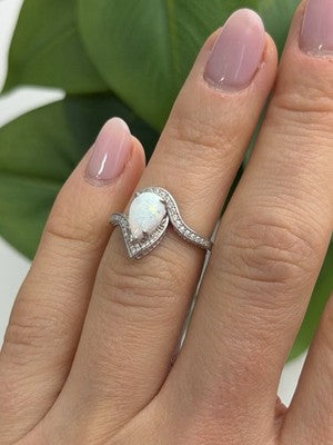 925 Sterling Silver Opal & Beryl Ring Size 6