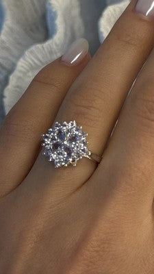 Floral 925 Sterling Silver Tanzanite Ring Size 7