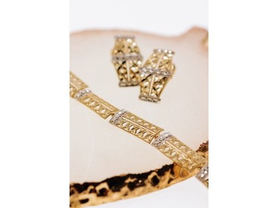 10K Yellow & White Gold "Openwork" Earrings Italy