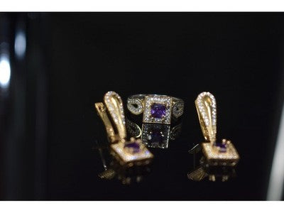 925 Sterling Silver Tanzanite & CZ Jewelry Set Turkey