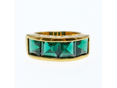 925 Sterling Silver Gold Plated Emeralds Ring Size 6.5