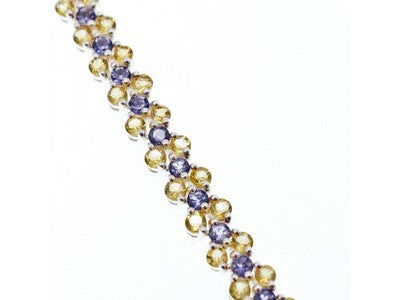 925 Sterling Silver Citrine & Amethyst Bracelet Size 7.5 IN