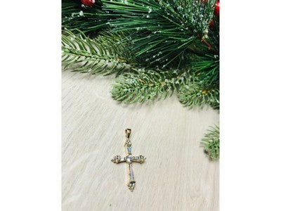 925 Sterling Silver Gold Plated Blue CZ Cross Pendant