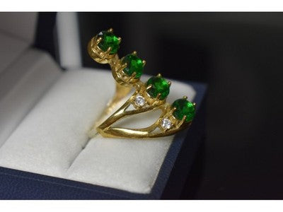 925 Sterling Silver Gold Plated Alpanite & CZ Ring Size 7