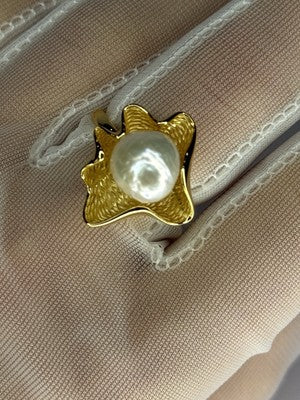 925 Sterling Silver  Gold Plated Pearl  "Ocean Mood" Ring Size Adjustable