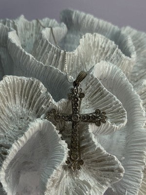 925 Sterling Silver Diamond Cross Necklace Length 30 In