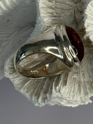 925 Sterling Silver Amber Ring Size 7