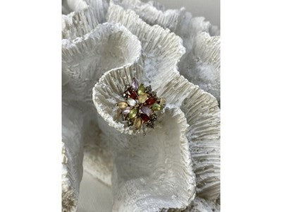 925 Sterling Silver Gold Plated Multi Gemstones "Flower" Ring Size 8