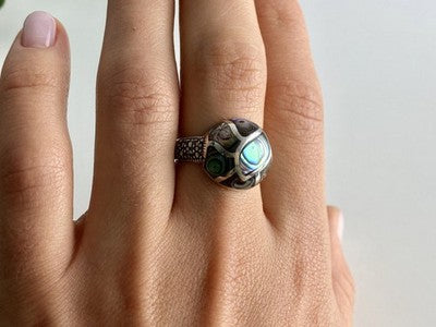 925 Sterling Silver Haliotis & Marcasites Ring Size 8.5