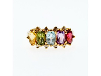 925 Sterling Silver Gold Plated Multi Gemstones Ring Size 9
