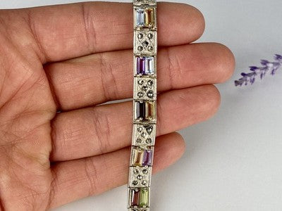 925 Sterling Silver Multi Gemstones Bracelet