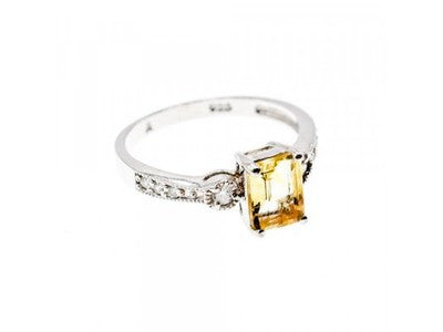 925 Sterling Silver Yellow Tourmaline & CZ Ring Size 8.5